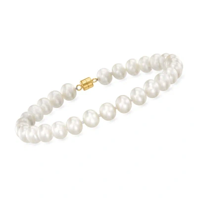 Ross-simons 6-7mm Cultured Pearl Bracelet With 14kt Yellow Gold Magnetic Clasp In Metallic
