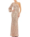 Mac Duggal Metallic One-shoulder Gown In Beige