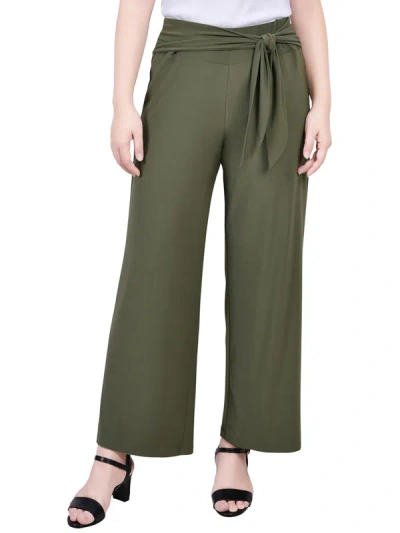 Ny Collection Petite Cropped Pull On Pants With Sash In Green