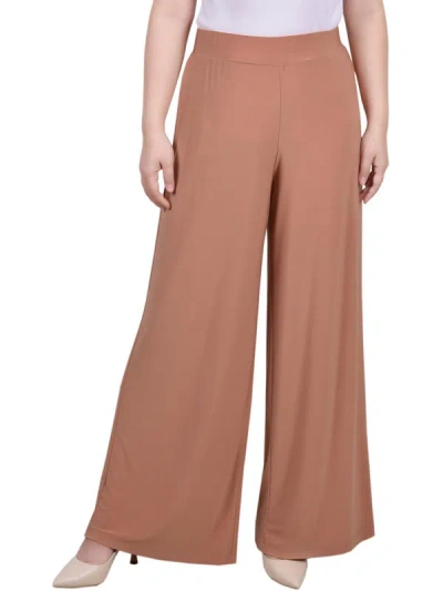 Ny Collection Petite Mid Rise Pull On Wide-leg Palazzo Pant In Brown