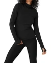 ALO YOGA AIRLIFT WINTER WARM HOODED RUNNER TOP IN BLACK