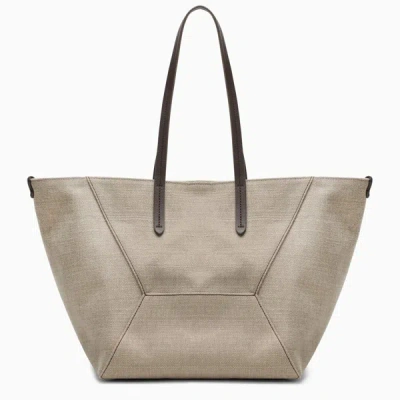 Brunello Cucinelli | Rope-coloured Shopper Bag In Cotton And Linen In Grey