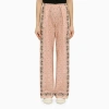 PALM ANGELS PINK/WHITE LINEN BLEND PRINT TROUSERS
