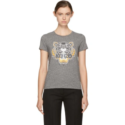 Kenzo Tiger Printed Cotton Jersey T-shirt In Grey
