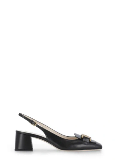 Tod's Cuoio Patent Slingback Chain Pumps In Black