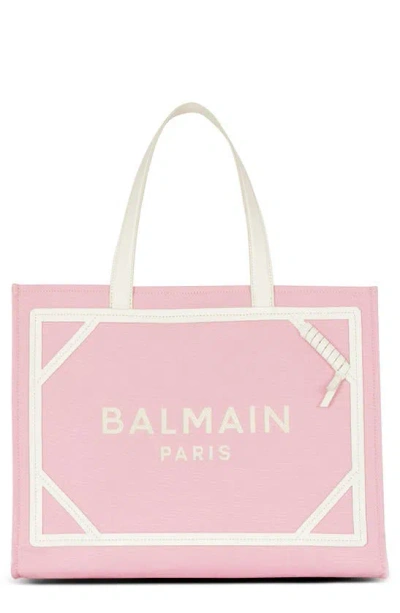 Balmain Women's B-army Medium Logo Canvas Shopper Tote Bag In Rose Creme