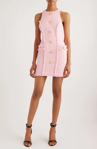 Balmain Vichy Tweed Sleeveless Mini Dress In Pink