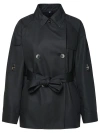 FAY FAY DOUBLE-BREASTED SHORT BLACK COTTON TRENCH COAT