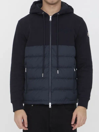 Moncler Logo Embroidered Padded Hoodie In Blue