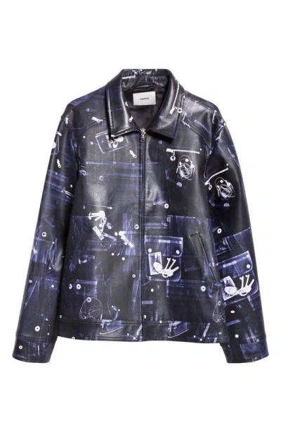 Coperni Abstract-print Faux Leather Zip Jacket In Black/ Navy