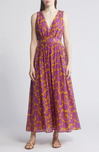 Xirena Rayven Sleeveless Floral-print Maxi Dress In Golden Plum