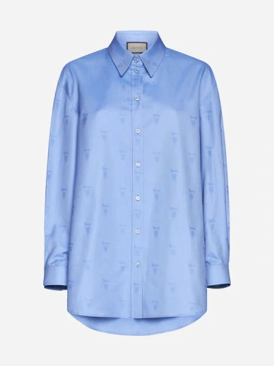 Gucci Logo Cotton Shirt In Light Blue