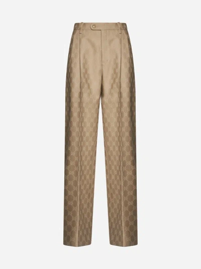 Gucci Gg Wool Trousers In Camel
