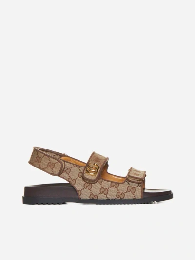 Gucci Gg Fabric Sandals In Beige,ebony,brown