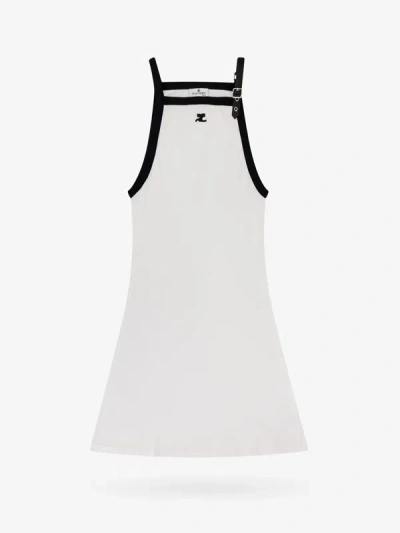 Courrèges Buckle Contrast Dress In White