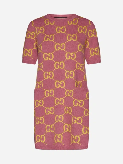 Gucci Gg Wool Mini Dress In Pink,yellow