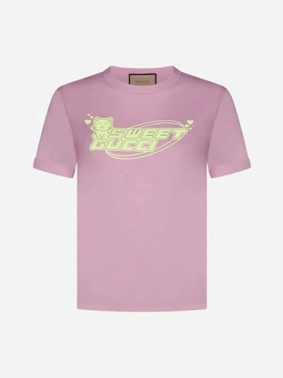 Gucci Logo Cotton T-shirt In Pink