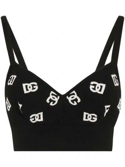 Dolce & Gabbana Dg Logo Knit Top In Black