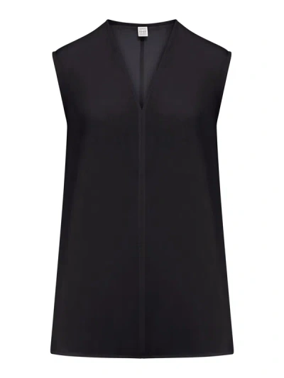 Totême Linen Blend V-necked Top In Black