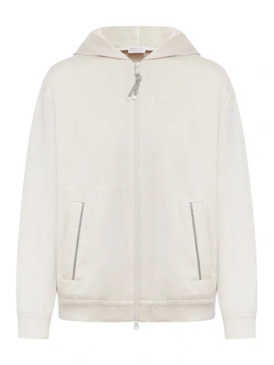 Brunello Cucinelli Hoodie Zip In Nude & Neutrals