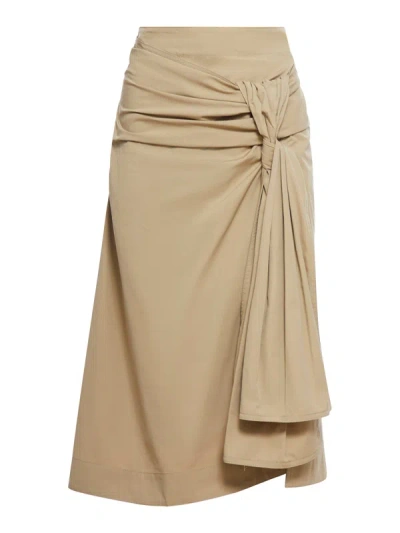 Bottega Veneta Poplin Skirt With Knot In Nude & Neutrals