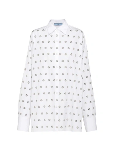 Prada Poplin Shirt With Veil In F0009 Bianco