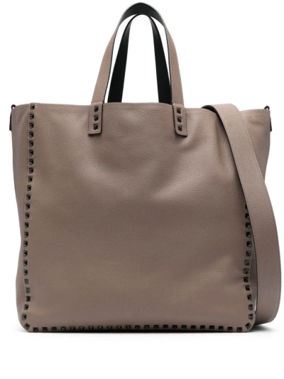 Valentino Garavani Brown Rockstud Leather Tote Bag