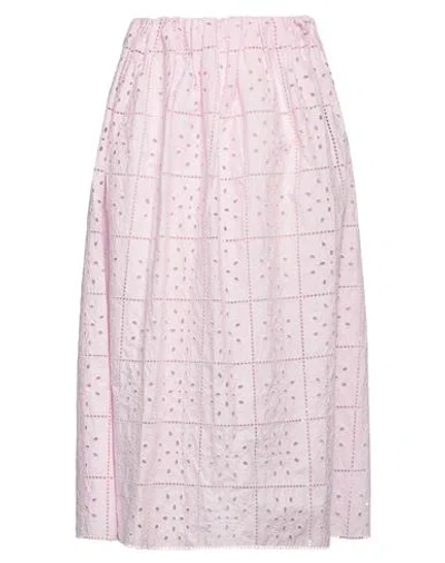 Ganni Broderie Anglaise Cotton Midi Skirt In Pink