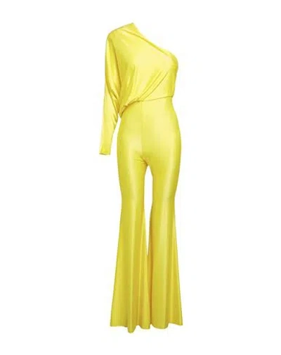 Alexandre Vauthier Strong One-shoulder Flare-leg Jumpsuit In Yellow