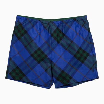 Burberry Knight Coloured Check Slim Shorts In Blue