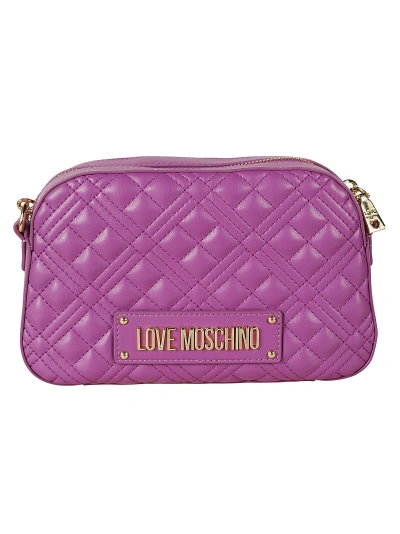 Love Moschino Logo-plaque Quilted Crossbody Bag In Purple