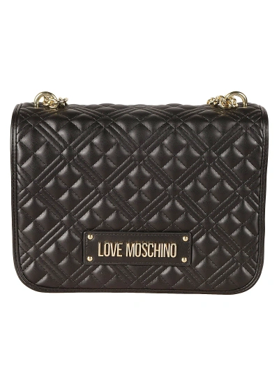 Love Moschino Logo Plaque Quilted Shoulder Bag In Nero