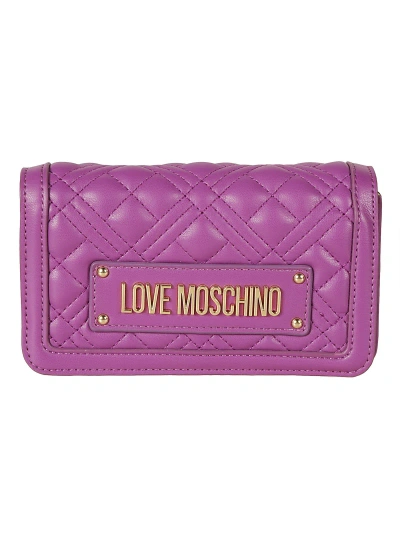 Love Moschino Logo-plaque Quilted Crossbody Bag In Purple