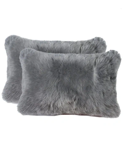 Lifestyle Brands Set Of 2 New Zealand Sheepskin Pillows In Grey