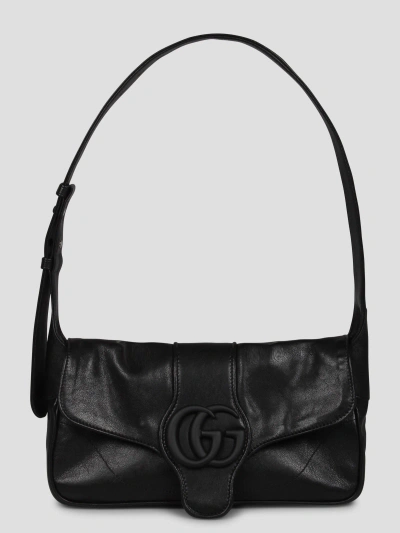 Gucci Small Aphrodite Leather Shoulder Bag In Black