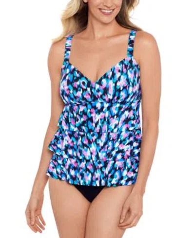 Swim Solutions Womens Eternal Flame Tiered Tankini Top Mid Rise Bikini Bottoms In Multi