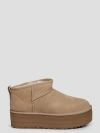 Ugg Womens Beige Classic Ultra Mini Suede And Shearling Platform Ankle Boots Eur 41 / 8 Uk