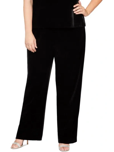 Alex Evenings Plus Womens Velvet High Rise High-waist Pants In Black