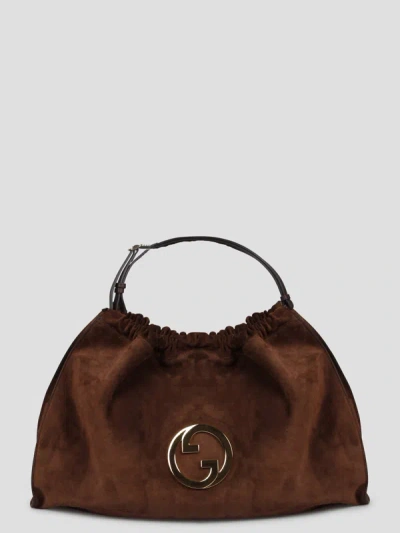 Gucci Blondie Logo Plaque Large Shoulder Bag In Brown