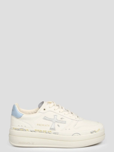 Premiata Leather Platform Sneakers In White