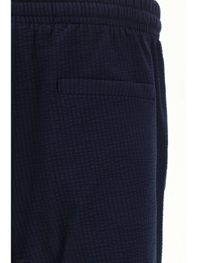 Harris Wharf London Cotton-blend Seersucker Trousers In Blue