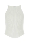 Courrèges Ribbed Texture Sleeveless High Neckline Fitted Top In Ether