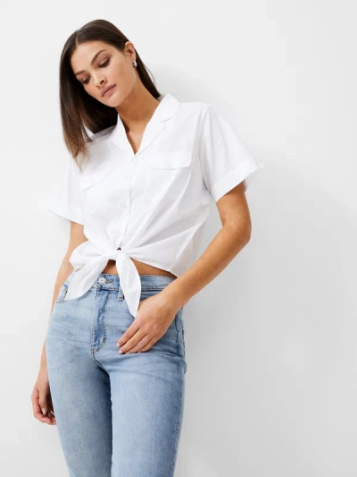 French Connection Tie Front Poplin Shirt White