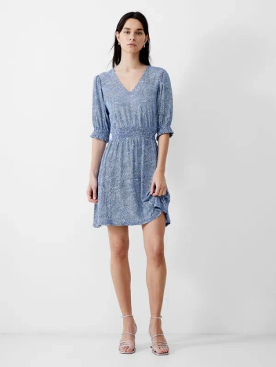 French Connection Bernice Shirred Mini Dress Placid Blue/dark Navy/white