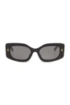 Tory Burch Miller Pushed Rectangle Sunglasses In Black/dark Grey