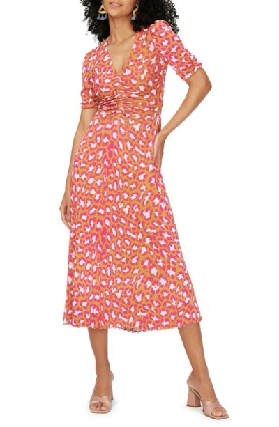 Diane Von Furstenberg Koren Reversible Ruched Mesh Midi Dress In Ntr Lp/grdn Petal