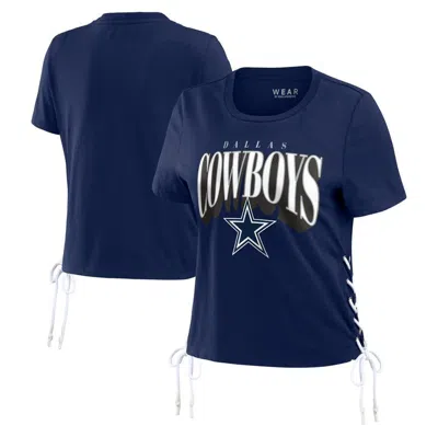 Wear By Erin Andrews Navy Dallas Cowboys Lace Up Side Modest Cropped T-shirt
