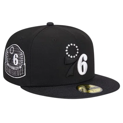 New Era Black Philadelphia 76ers Active Satin Visor 59fifty Fitted Hat