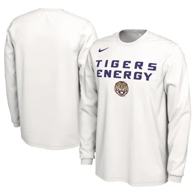 Nike Unisex   White Lsu Tigers 2024 On-court Bench Energy Long Sleeve T-shirt