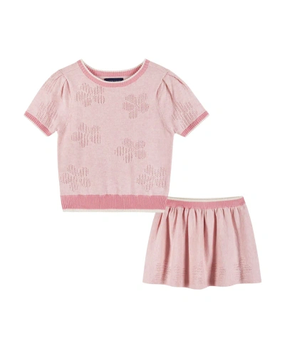 Andy & Evan Kids' Toddler/child Girls Ivory Heart Knit Skirt Set In Pink Heart